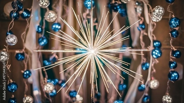 Fototapeta Glitter vintage lights background with light burst . silver, blue and white. de-focused.