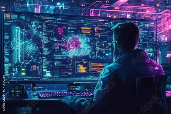 Fototapeta A Quantum computer quit network latest computer technology