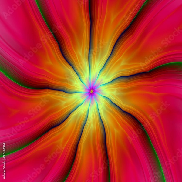 Obraz Nine Segments in Pink Orange and Yellow / A digital abstract fractal image with nine segments in pink, red, orange, yellow and green, blue and turquoise.