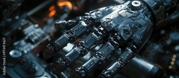 Fototapeta Robotic hands designed for industrial vehicle mechanisms emphasizing components of automatic transmission engines for enhanced functionality