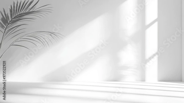 Fototapeta Smooth and bright white background with delicate shadows, offering a clean and beautiful space for product photography or visual designs