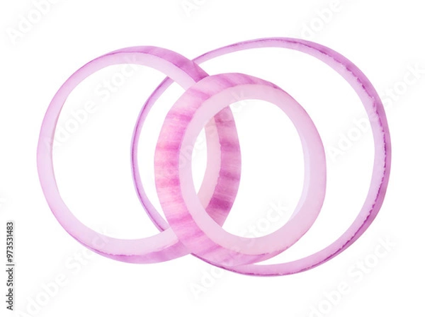 Fototapeta Top view of fresh red or purple onion rings or slices isolated on white background with clipping path