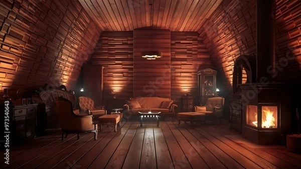 Fototapeta Wooden panel wall interior background