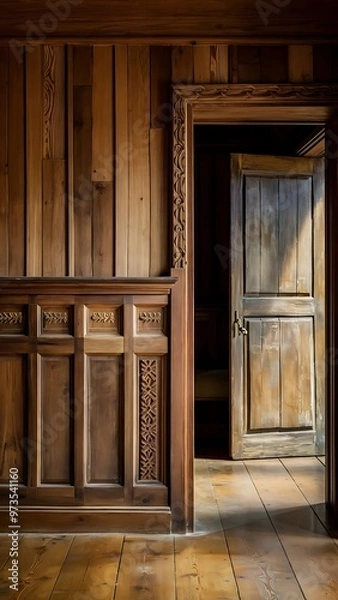 Fototapeta Wooden panel wall interior background