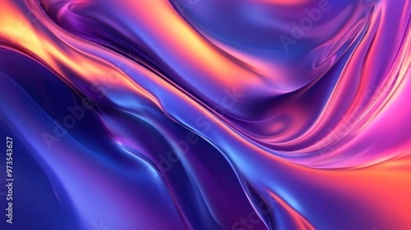Fototapeta Abstract background with smooth, flowing, iridescent lines in shades of pink, purple, and blue.