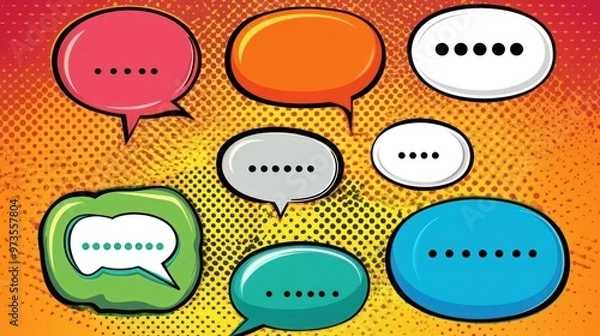 Fototapeta Colorful comic book speech bubbles with halftone background.
