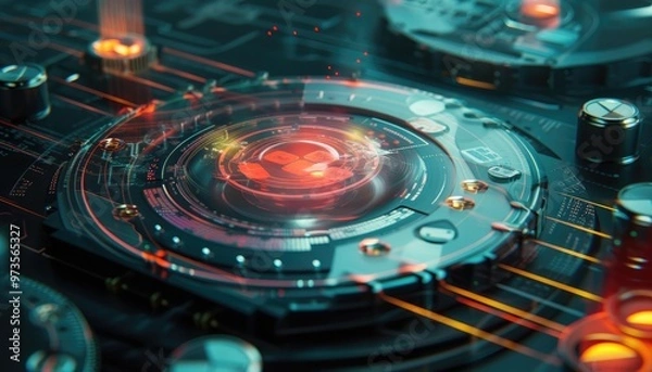 Fototapeta Hi-tech futuristic control panel with glowing elements