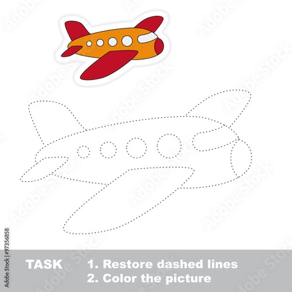 Obraz Airplane to be traced. Vector trace game.