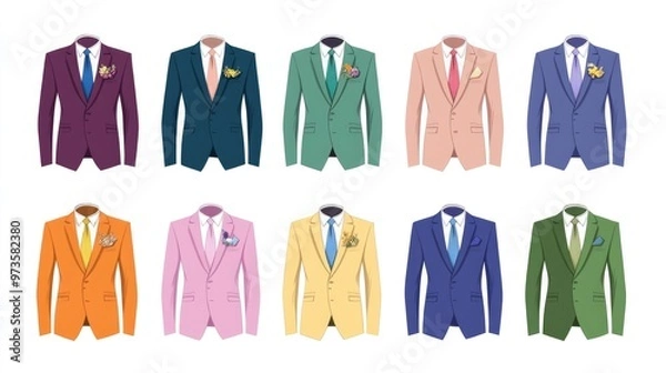 Fototapeta Illustration of a wedding groom s suit in various colors