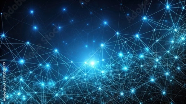Fototapeta Sky blue networking lines on a galaxy-like dark background for logistics communications, logistics, communications