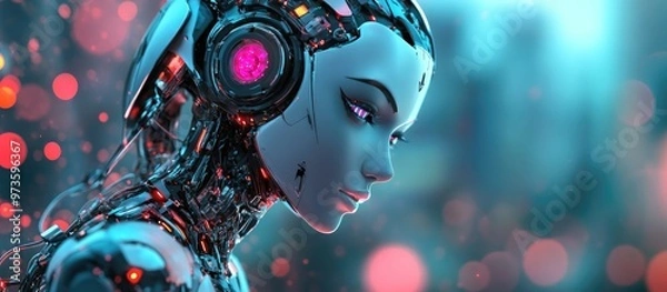 Fototapeta Futuristic pin up illustration featuring a female robot