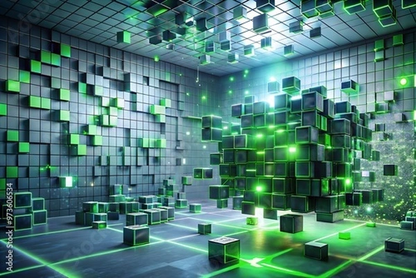 Fototapeta Cubes dissolving into pixels