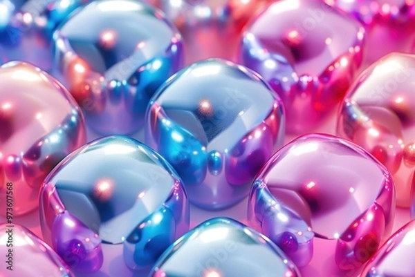 Obraz Stunning arrangement of reflective metal spheres and cubes in vibrant colors