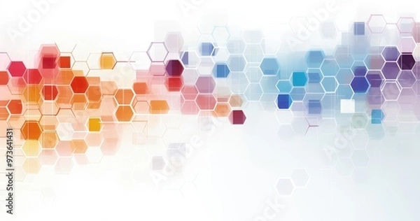 Fototapeta Abstract graphic design featuring colorful hexagonal patterns, representing innovation and connectivity.