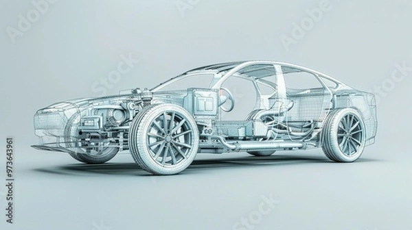 Obraz Wireframe Model of a Modern Sedan Car