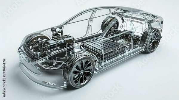 Obraz Transparent Cutaway View of an Electric Car with Exposed Internal Components