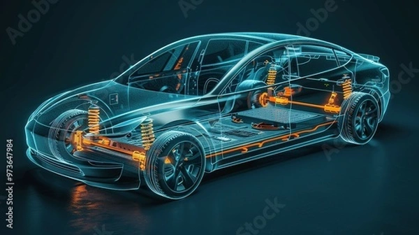 Obraz Transparent X-ray View of an Electric Car's Internal Components
