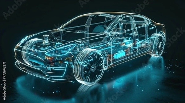 Fototapeta A Detailed Digital Rendering of a Car in a Wireframe Design