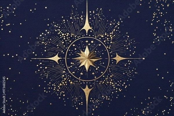 Fototapeta Sophisticated Nighttime Design with Golden Particles and Enchanting Stars on Deep Navy Background