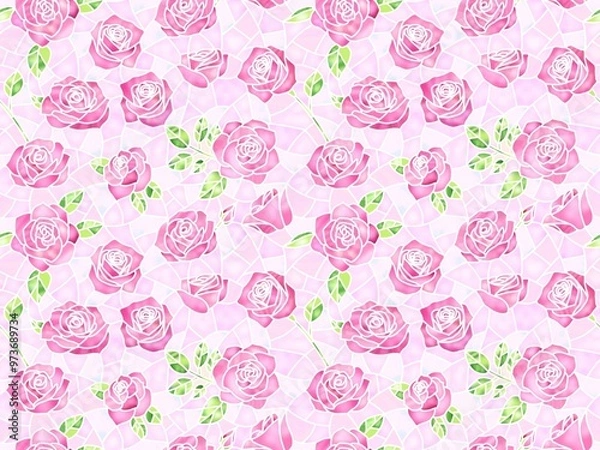 Fototapeta バラのステンドグラスのシームレスパターン　G-2'