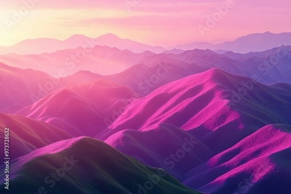 Fototapeta Purple Mountains at Sunset with a Soft Glow