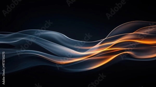 Fototapeta Abstract Flowing Lines with Blue and Orange Light Streaks on Dark Background