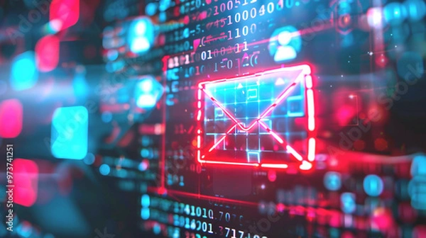 Fototapeta Cybercriminal sending malware through email attachments to exploit vulnerabilities