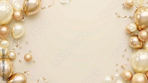 Fototapeta golden balloons on golden background with copy space. 3d illustration.