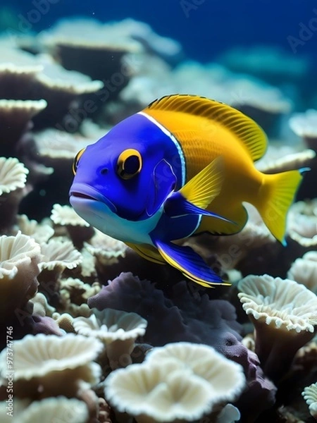 Fototapeta Colorful fish swimming among vibrant coral reefs in a clear ocean during daylight hours. Generative AI