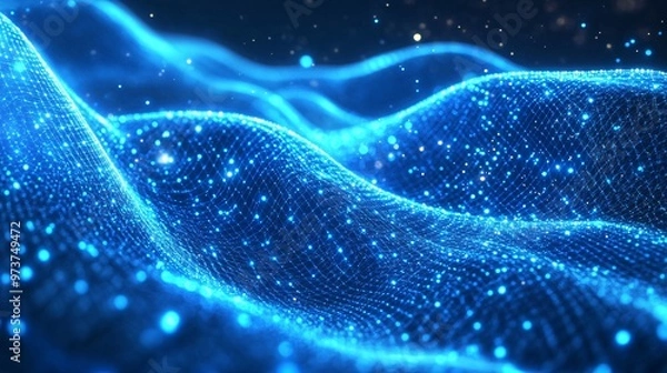 Fototapeta 9. A network of blue wavy lines in holographic style, depicting abstract data flow and technological connectivity in a mesmerizing manner