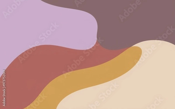 Fototapeta Abstract pastel shapes. Abstract design with purple, red, yellow, and beige colors in a wavy shape.