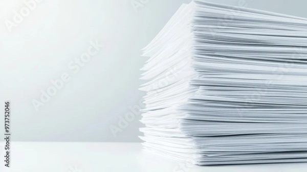 Fototapeta Stack of Papers  Office Documents  White Paper Pile  Paperwork  Organization  Paper Sheets  Documents  Paper  Office Supplies  Workspace  Office  Busi