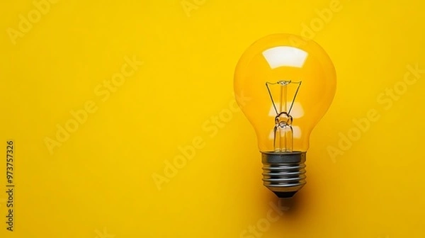Fototapeta A yellow light bulb on a yellow background