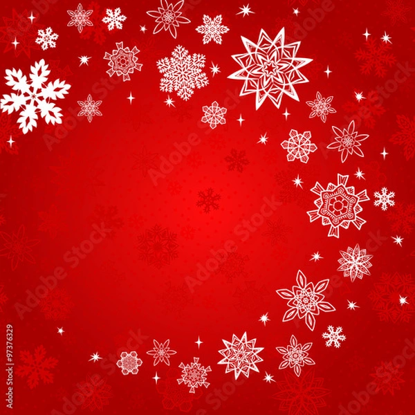 Fototapeta Christmas red square background with red and white snowflakes