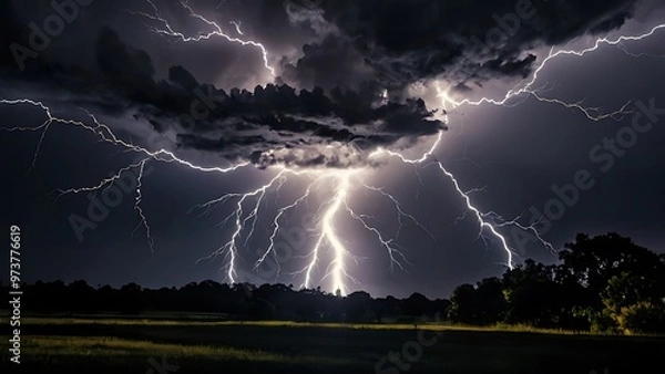 Obraz White lighting and storm in darkness shadow landscape bright 