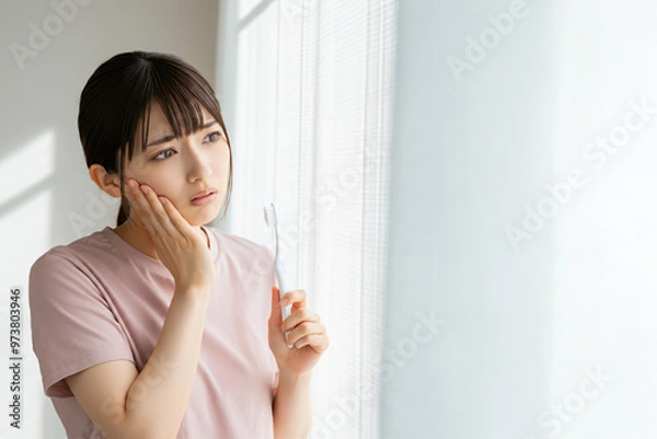 Fototapeta 歯痛に悩む若い日本人女性