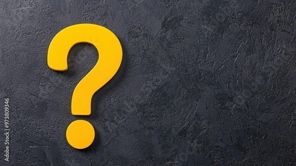 Fototapeta Yellow Question Mark on Black Textured Background