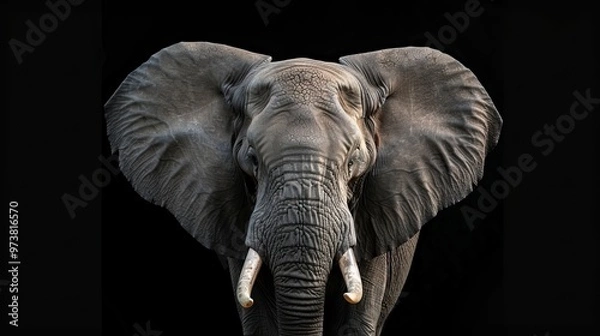 Fototapeta Portrait of an elephant head on a black background