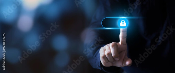 Fototapeta Personal information protection concepts hand touch visual people icons for identity password to login website or computer network security protect check.
