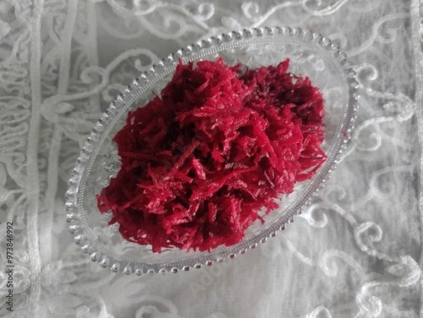 Obraz Grated beetroot in bowl.