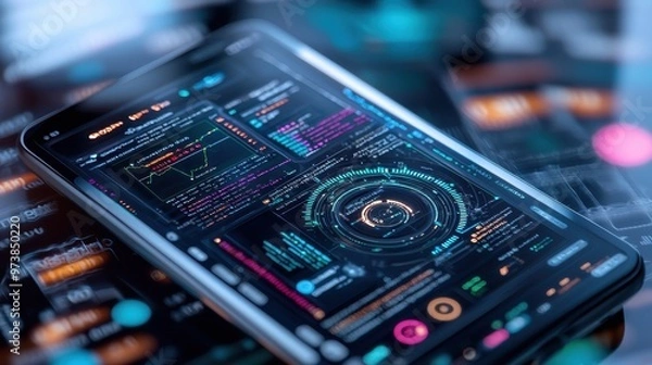 Fototapeta Futuristic Technology Interface on Smartphone Screen