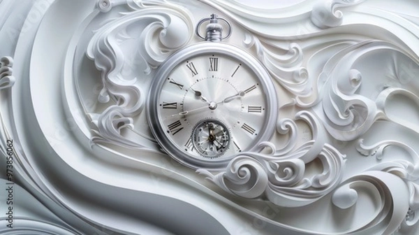 Fototapeta Intricate Paper Art Collage Depicting Time with Elegant Clock and Flowing Abstract Patterns