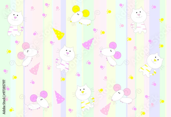 Fototapeta Seamless pattern with cats and mice