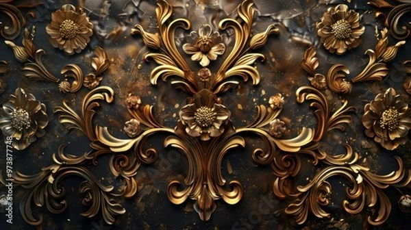 Fototapeta Iron ornament background seamless damask pattern luxurious.