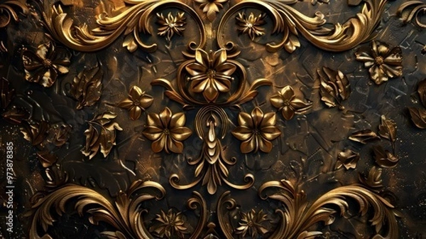 Fototapeta Iron ornament background seamless damask pattern luxurious.