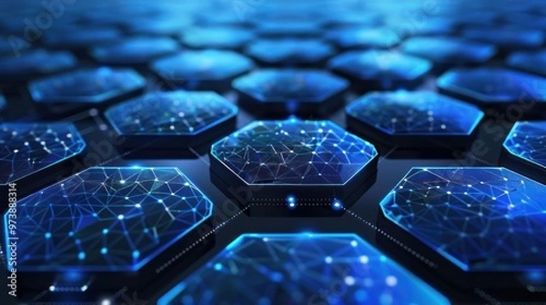 Fototapeta Abstract blue technology hexagonal background