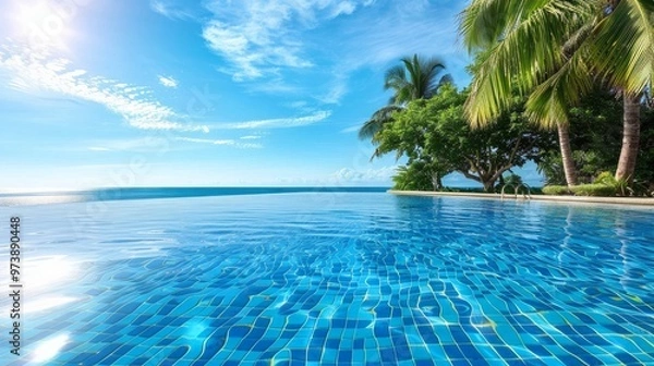 Fototapeta Empty swimming pool in tropical resort in summer 