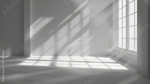 Fototapeta Gray background for product presentation with shadow and light from windows 