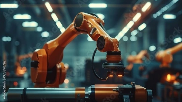 Fototapeta heavy automation robot arm machine in smart factory industrial,Industry 4.0 concept image. 