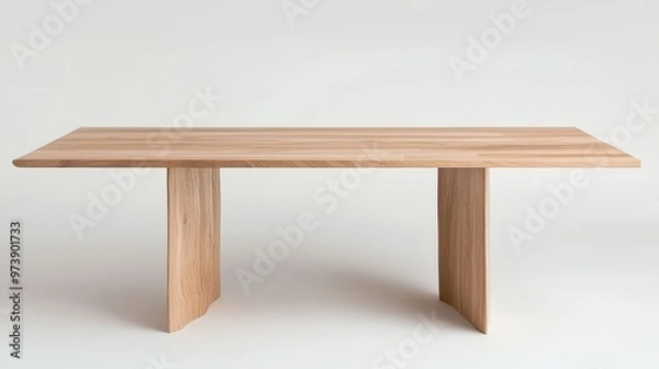 Fototapeta Modern Wooden Dining Table with Curved Legs Isolated on White Background